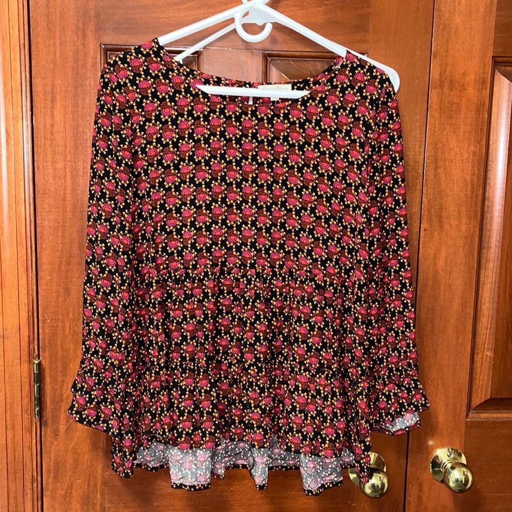 Jane & Delancey Black Floral Long Sleeve Blouse Boho Flowy Top